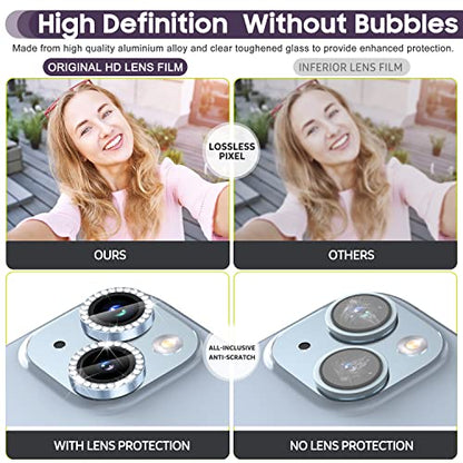 Suoman for iPhone 14 6.1 inch / 14 Plus 6.7 inch Camera Lens Protector, 9H Tempered Glass Film, [Does not Affect Night Shots] Metal Frosted Diamonds Independent Protective Cover- Diamond Blue - color: Diamond Blue
