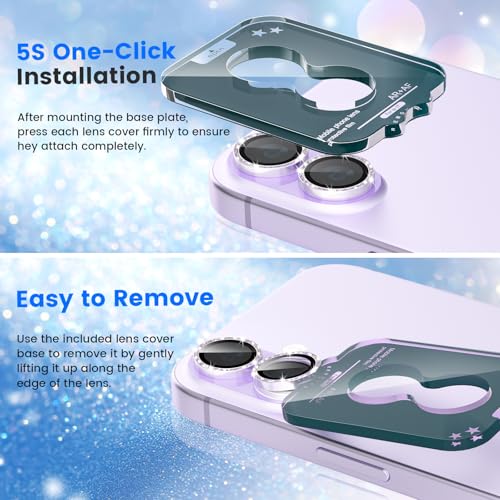 imluckies Glitter Camera Lens Protector for iPhone 17 6.3", [AR+AF] HD Clear Tempered Glass Lens Cover, 9H Scratch Resistant Individual Metal Shiny Ring, Case Friendly & Easy Install, Bling Purple - color: Bling Purple