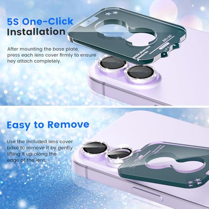 imluckies Glitter Camera Lens Protector for iPhone 17 6.3", [AR+AF] HD Clear Tempered Glass Lens Cover, 9H Scratch Resistant Individual Metal Shiny Ring, Case Friendly & Easy Install, Bling Purple - color: Bling Purple