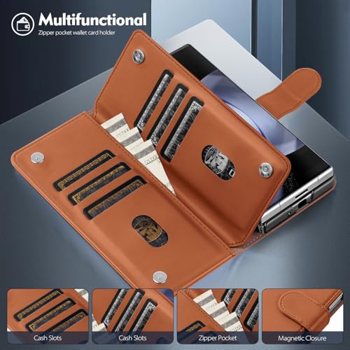 Shieldtop Compatible with Samsung Galaxy Z Fold 6 Wallet Case with Card Holder,Women Man RFID Blocking PU Leather Flip Shockproof Protective Cover Credit Card Holder Slots Kickstand,Light Brown - color: Light Brown, size: Samsung Galaxy Z Fold 6