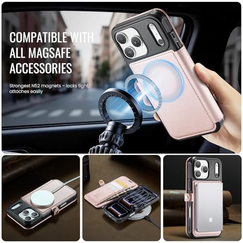 for iPhone 17 Pro Case Wallet Compatible with Magsafe, Rose Gold - color: Rose Gold, size: iPhone 17 Pro - 6.3"