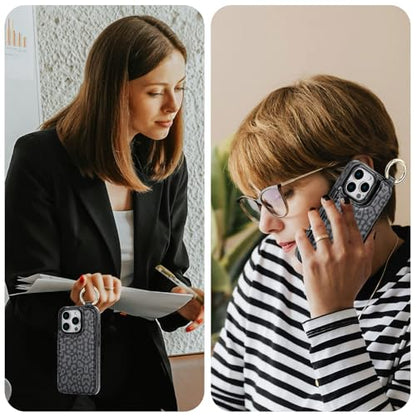 HAOPINSH for iPhone 16 Pro Wallet Case with Card Holder, Black Leopard Cheetah Print Back Flip Folio PU Leather Kickstand Card Slots Case, Finger Grip Ring Double Magnetic Clasp Shockproof 6.3" - color: Blue Florals Grip Ring