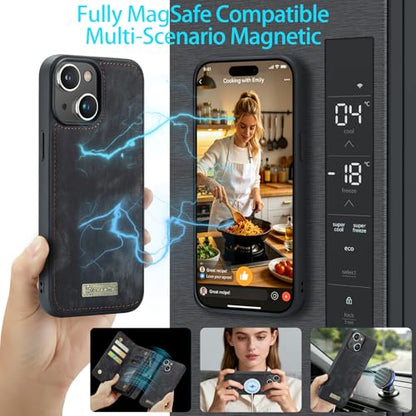 Compatible with iPhone 15 Plus Wallet Case with Magsafe,Black | Magnetic Detachable Case,Card Holder,Zipper Pocket,Strap Wristlet, Soft Leather Drop-Proof Phone Case for iPhone 15 Plus 6.7" - color: Black, size: iPhone 15 Plus 6.7"