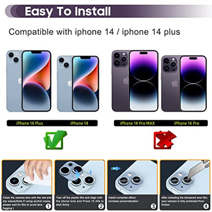 Suoman for iPhone 14 6.1 inch/iPhone 14 Plus 6.7 inch Camera Lens Protector, 9H Tempered Glass Film, [Does not Affect Night Shots] Metal Lens Protective Cover- Blue - color: Blue