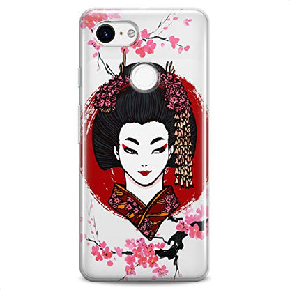 TPU Case Compatible for Google Pixel 9 8 Pro 7a 6a 5a XL 4a 5G 2 XL 3 XL 3a Japan Beauty Soft Sacura Cute Design Print Flexible Silicone Slim fit Flowers East Geisha Makeup Clear Blossom - color: Japan Beauty