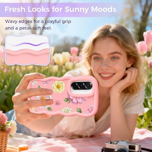 for Galaxy A36 Phone Case, Wavy Soft TPU, Pink-Large Flower | Wavy Frame Design, Soft Slim TPU, Full Camera Lens Protection, Shockproof Phone Cover - color: Pink-Large Flower, size: Samsung A36