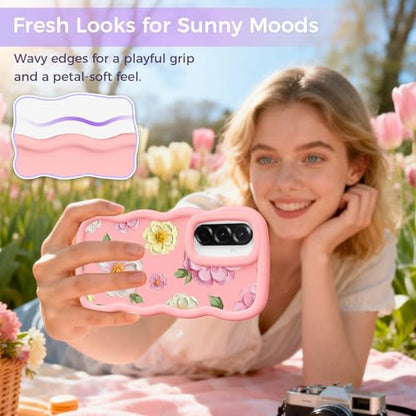 for Galaxy A36 Phone Case, Wavy Soft TPU, Pink-Large Flower | Wavy Frame Design, Soft Slim TPU, Full Camera Lens Protection, Shockproof Phone Cover - color: Pink-Large Flower, size: Samsung A36