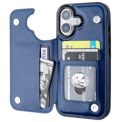 ONETOP for iPhone 17 Wallet Case with Credit Card Holder,Blue | Kickstand,ID/Cash Holder,Case Wallet with Card Slots,Double Magnetic Clasp,Durable PU Leather Shockproof Cover for Women Men - color: Blue