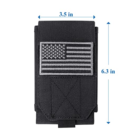 Black Tactical Molle CellPhone Pouch Case,Heavy Duty Waterproof Phone Holster Bag for iPhone 11 12 13 Pro Max For Samsung S22 S21 S20 FE Note 20 A13 A12 A02S Less 6.7" Phone with 4 Pack Patches - color: Black & 4 Pack Patches