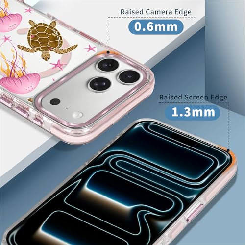 VisEnt Clear Case for iPhone 17 Pro Max, Magnetic Phone Case, Transparent Slim Cover, Military Grade Protection, Shockproof, Anti-Yellowing, Scratch Resistant, Pink Jellyfish Sea Turtle - color: Pink Jellyfish Sea Turtle, size: Iphone 17 Pro Max