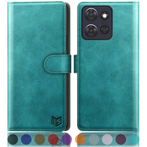 SUANPOT Compatible with Moto G Power 2026/Power 2025/Play 2025 Wallet case with RFID Blocking Credit Card Holder,Flip Book PU Leather Protective Cover Women Men for Power 2026 Phone case Blue Green - color: Blue Green