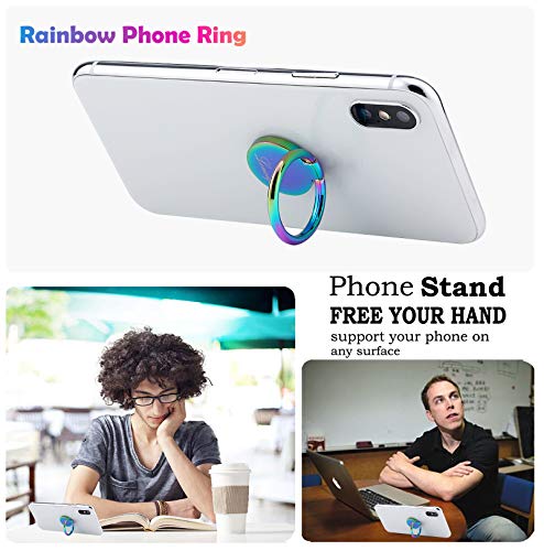 Rainbow Cell Phone Ring Stand Holder,Blue Multicolor Ring Grip Kickstand,360 Rotation Metal Finger Ring for Almost All Phones,Pad