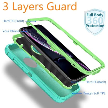 YmhxcY for iPhone XR Case Shockproof Dropproof Dust-Proof Drop Proof 3-Layer Durable Phone Case Heavy Duty Protection Phone Case Cover for Apple iPhone XR 6.1“ Aqua Blue and Lime Green - color: SF-Aqua Blue/Lime Green