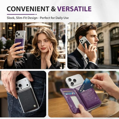 Magnetic Wallet for iPhone, Detachable Magnetic Card Holder Compatible with MagSafe, RFID Blocking Magnetic Phone Wallet with Kickstand for iPhone 17/16/15/14/13/12 Series, Purple - color: Purple