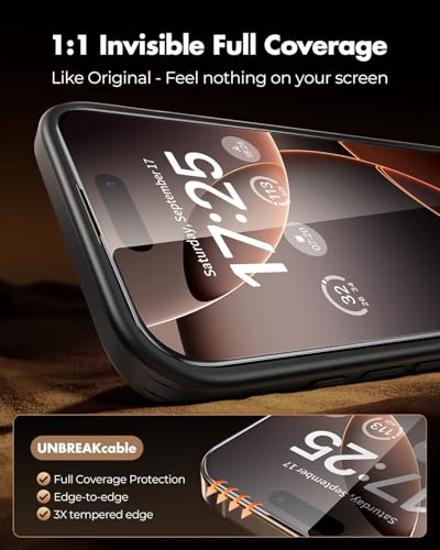 UNBREAKcable 3-Pack Screen Protector for iPhone 16 Pro Max,Tempered Glass | Shatterproof Glass [Easy Install][Auto Dust-Elimination][Bubble-Free][99.99%HD Clear][1:1 Full Coverage] - size: iPhone 16 Pro Max