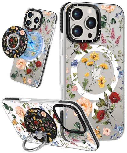 Lotadilo for iPhone 16 Pro Max Case Compatible with Magsafe Ring Holder Stand - for Women Retro Flower Design TPU Phone Cover for Girls Girly Funny Fashion - color: Retro Flower, size: for iPhone 16 Pro Max