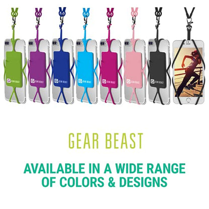 Gear Beast Cell Phone Lanyard - Universal Neck Phone Holder w/Card Pocket and Silicone Neck Strap (Black) - color: Black