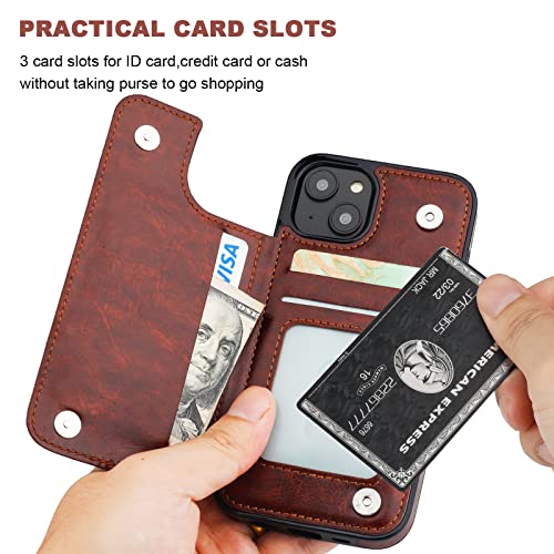 ONETOP for iPhone 14 Wallet Case with Credit Card Holder,Brown - color: Brown