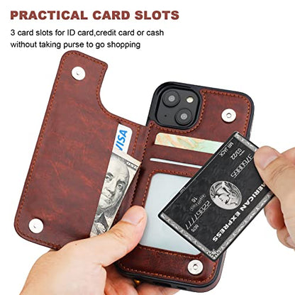 ONETOP for iPhone 14 Wallet Case with Credit Card Holder,Brown - color: Brown