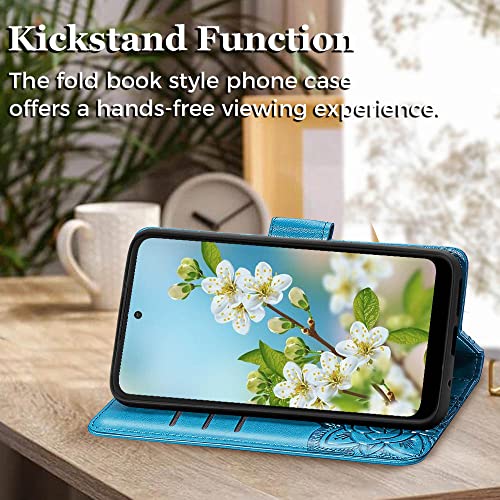 for Moto G Power 2022 Case Wallet,Women Flip Cover,Blue | Butterfly Embossed PU Leather Kickstand Credit Card Holder Slots Magnetic Wrist Strap Purse - color: Blue