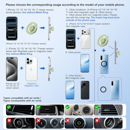 for MagSafe Car Mount,【22 N55 Super Magnets】 Magnetic Phone Holder for Car Air Vent, Cell Phone Mount Car Accessories Compatible with iPhone 17 16 15 14 13 12 Pro Max (Sage) - color: Sage