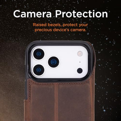 Bayelon Leather Folio Case for iPhone 17 Pro 6.3", Flip Cover Card Holder, Genuine Leather Case, Folio Wallet Case, MagSafe Compatible Shockproof Flip Cover, Rfid Blocking - Dark Brown - color: Dark Brown, size: iPhone 17 Pro