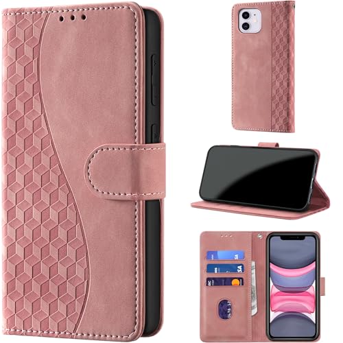 Flip Wallet Case for iPhone 11 PU Leather Pink | RFID Blocking, 3 Card Slots & 1 Cash Pocket, Magnetic Closure, Kickstand Function, Leather Flip Case for iPhone 11 - color: Pink