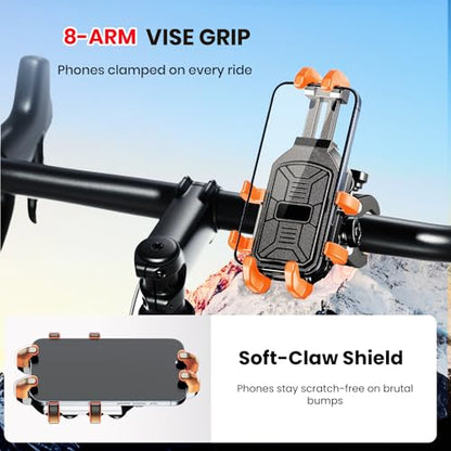 Motorcycle Phone Mount Holder with Vibration Dampener Anti-Shake 720° Adjustable for iPhone 16 Pro Max for Samsung 5.4''-6.9'' Phone Anti-Theft Dirt Bikes(Clamp Base 0.47-1.77" Handlebar) - style: Clamp Base