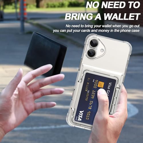 Wallet Case for iPhone 16 Plus with 3 Credit Card Holder Slot Clear | Shockproof Hybrid Heavy Duty Protection Clear Phone Cover Compatible with iPhone 16 Plus 2024 (Clear) - color: Clear, size: iPhone 16 Plus