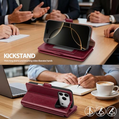 Compatible with iPhone 17 Pro Max Case Wallet with Card Holder [9 Card Slot] Women Men,RFID Blocking Luxury PU Leather Phone Case Flip Protector Cover Credit Card Slot Kickstand,Wine Red - color: Wine Red, size: iPhone 17 Pro Max