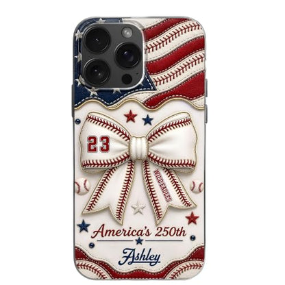 America's Wild Eagles Coquette Bow and Baseball Stitches - Personalized Clear Phone Case Custom Everyday Accessory Meaningful Gift for Loved Ones Unique Gear