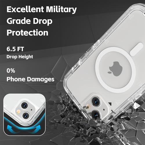 Follaroma for iPhone 14 Case, Magnetic Phone Cover, Clear, 6.1" | Compatible with MagSafe, Heavy Duty Shockproof Protection, Military-Grade Anti-Drop, Dual Layer Transparent Protective Case - color: Clear, size: iPhone 14 6.1''