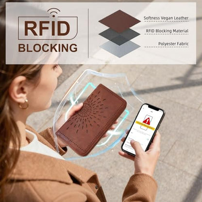 APHISON Wallet Women Large Capacity Clutch Purse For Ladies Card Holder RFID Wristlet Phone Zipper Coin Travel Pocket - color: 05-brown