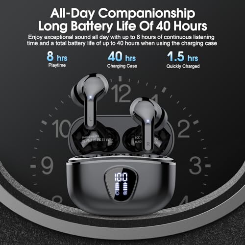 Wireless Earbuds, Bluetooth 5.4 Headphones HiFi Stereo, Bluetooth Earbuds - color: A-Black