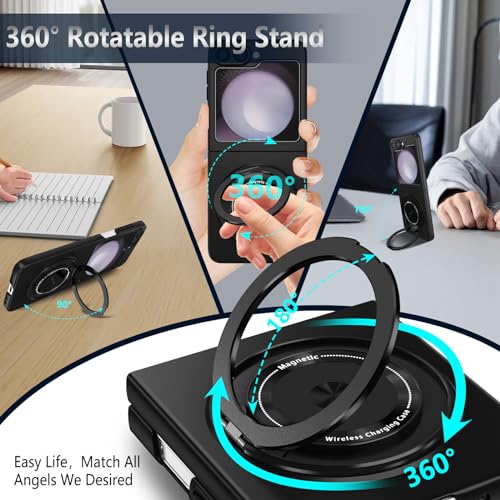 Magnetic Case for Samsung Galaxy Z Flip 6, [Compatible with MagSafe] Military Grade Shockproof Slim fit Samsung Z Flip 6 Phone Case with Magnetic Ring Kickstand, Black - color: Black, size: Samsung Galaxy Z Flip 6