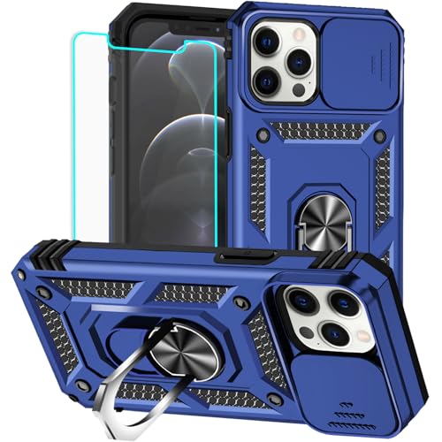 HNHYGETE for iPhone 12 Pro Max Case with Screen Protector: [Military Grade 20ft. Drop Tested] Slide Camera Cover Ring Shockproof Protective Phone Case for - iPhone 12 Pro Max (Blue) - color: Blue, size: iPhone 12 Pro Max