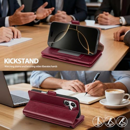 Compatible with iPhone 17 Case Wallet with Card Holder [7 Card Slot] Women Men,RFID Blocking Luxury PU Leather Phone Case Flip Folio Protector Cover Credit Card Slot Kickstand,Wine Red - color: Wine Red, size: iPhone 17