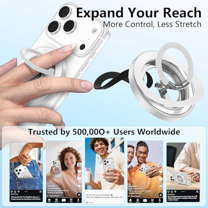 Magnetic Phone Ring Holder for MagSafe,360° Rotation Cell Phone Grip Stand - color: White