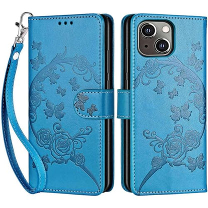 for iPhone 13/14 Wallet case, Blue-Flower | 3 Card Holders, Kickstand, Shockproof TPU Shell, PU Leather, Magnetic Closure, Protective Flip Folio Cover, Women - color: 7