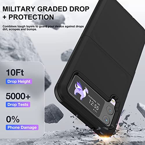 for Galaxy Z Flip 4 Case with Camera Lens Film,Shockproof Protective Phone Case Heavy Duty Full Body Protection Drop Proof Hard Rugged Cover for Samsung Galaxy Z Flip 4 (Black) - color: Black