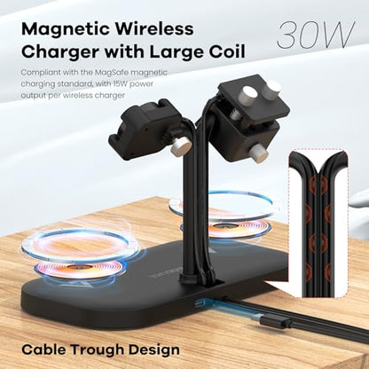 4-in-1 Charging Station Dual Phone Wireless Charger and iWatch Stand - color: A423SW-Black