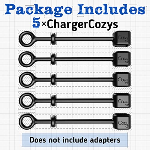 Cozy Charging Cable Keeper Adapter Tether Holder Compatible with Apple Pencil USB-C Micro USB, Keychain, Car, Travel, Black, 5-Pack - color: Black