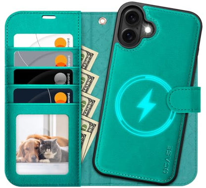 OCASE for iPhone 16 Plus Case Detachable Wallet Case with Card Holder, 2 in 1 Pu Leather Flip Folio with RFID Blocking Stand Wrist Strap Shockproof Phone Cover 6.7 Inch 2024, Blue Green - color: Blue Green, size: iPhone 16 Plus