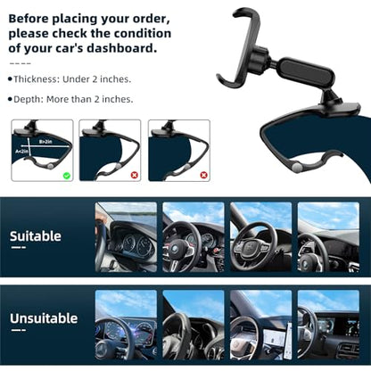Car Phone Holder Mount for Dashboard 360 Degree Rotation Multifunctional Cell Phone Clip Design Phone Mount Compatible with 4-7 inch Smartphones (Black)