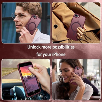 DUEDUE for iPhone 8 Plus Case, iPhone 7 Plus Case Magnetic[Compatible with Magsafe], Translucent Matte Back Protective Cover Shockproof Phone Case for iPhone 7 Plus/8 Plus, Plum - color: Plum Color