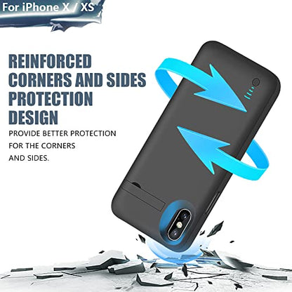 Battery Case for iPhone X & iPhone Xs, 5000mAh Rechargeable Extended Battery Charging Charger Case, Add 2X Extra Juice, Support Wired Headphones (5.8 inch) Black