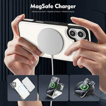 Shieldtop Compatible with MagSafe iPhone 16 Plus Wallet Case,White | 2 in 1 Detachable Magnetic,Credit Card Holder Slots,RFID Blocking,PU Leather,Kickstand,Flip Folio Phone Cover for Men & Women - color: White, size: iPhone 16 Plus 6.7"