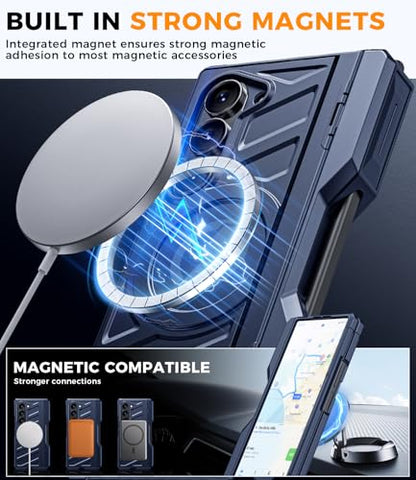Professional Heavy-Duty Case for Galaxy-Fold-6: 360° Full-Body Protection with Hinge Cover, Magnetic Kickstand & S Pen Holder | Magsafe Compatible | for Samsung z fold 6 5G（2024） - color: Classic Blue