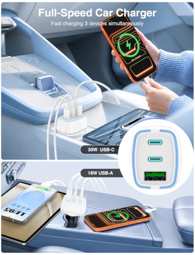 75W 3-Port Super Fast USB C Car Charger for iPhone 18/17/16 Pro Max - color: White