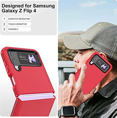 for Galaxy Z Flip 4 Case with Camera Lens Film,Shockproof Protective Phone Case Heavy Duty Full Body Protection Drop Proof Hard Rugged Cover for Samsung Galaxy Z Flip 4 (Red/Black) - color: Red/Black